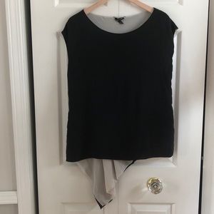 Eileen Fisher B&W Silk Crepe Asymmetrical Top
